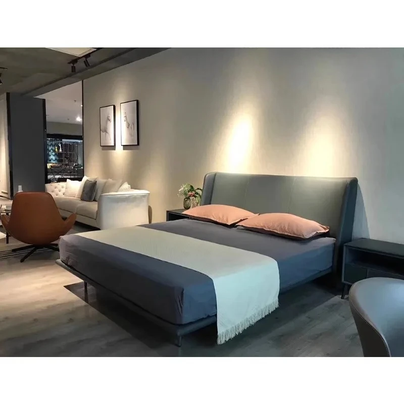 

light luxury retro bedroom double bed high-end atmosphere master bedroom modern minimalist leather bed