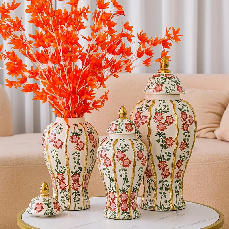 Golden Trim Painted Porcelain Jar Vintage Handmade Blue White Decor Gold Vases For Centerpieces For Home Craft Dried Hydroponic