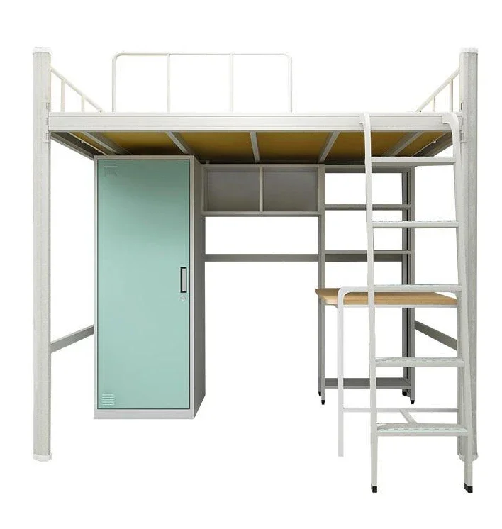 Home Office School Metal Modern Convertible University Bunk Bed with Steel Cabinets