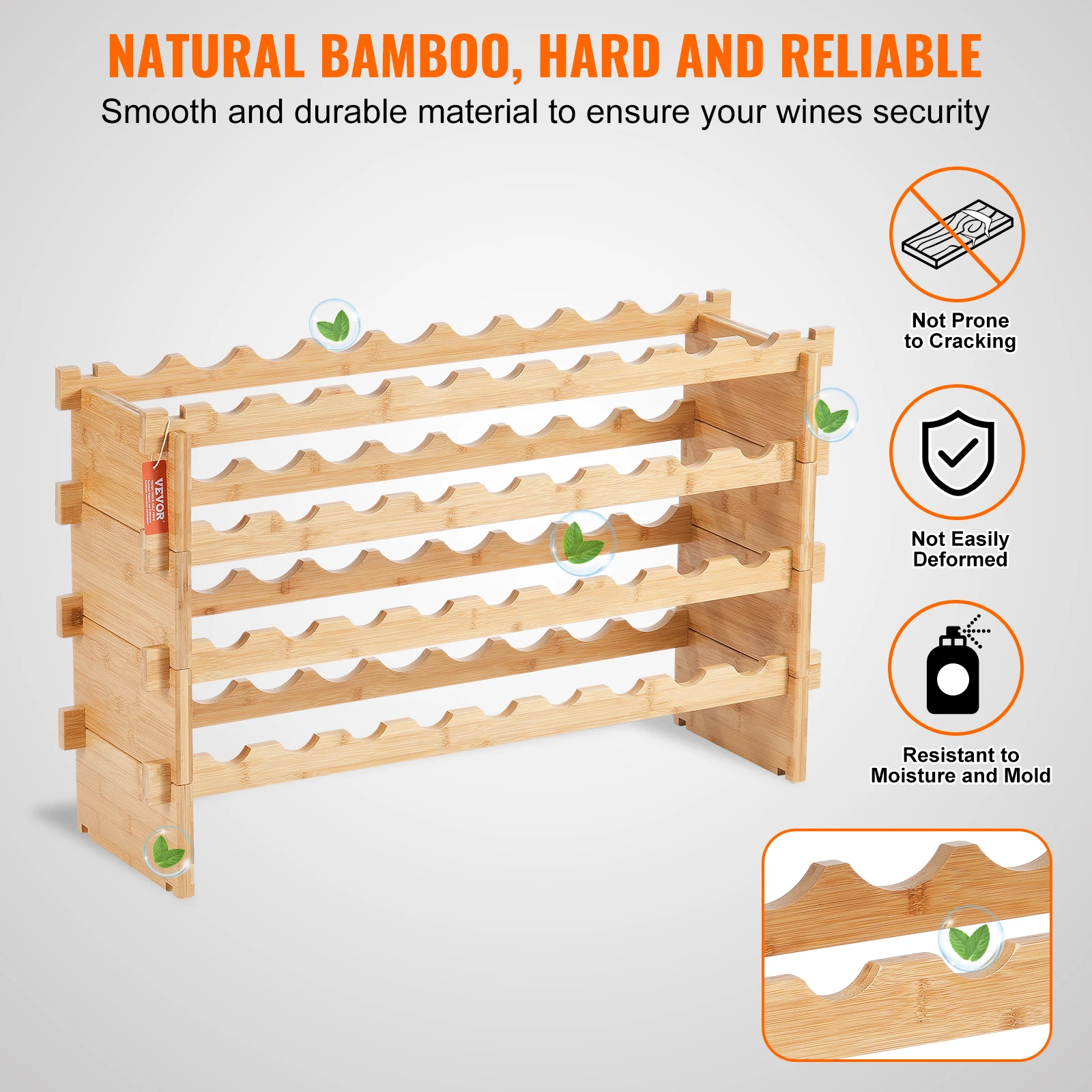 Vevor 36 Fles Stapelbaar Modulair Wijnrek 4-Tier Massief Bamboe Hout Opslag Rekken Vloer Vrijstaande Wijnen Houder Display Plank