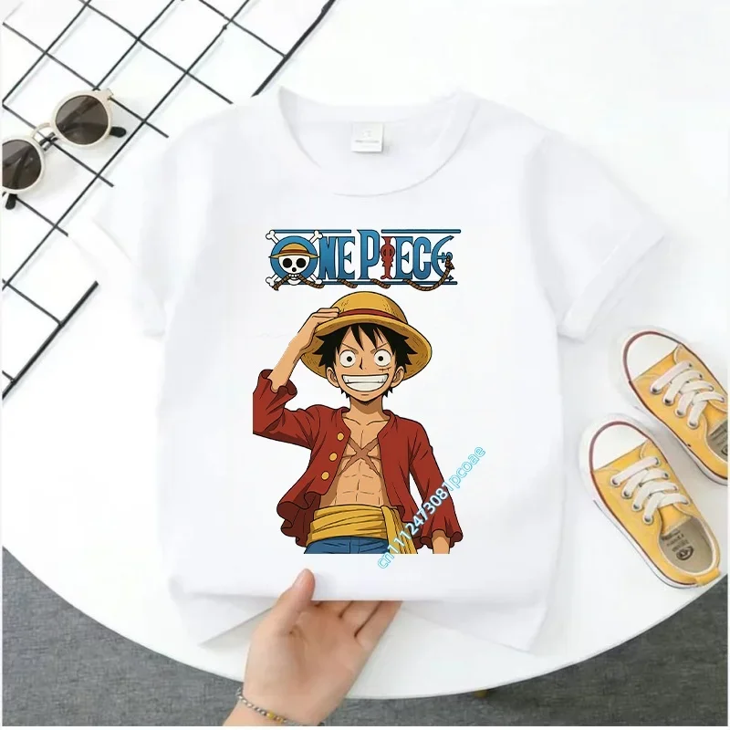 

Детская спортивная футболка One Piece 2026 для мальчиков – Повседневный топ из чистого хлопка с коротким рукавом для девочек – Летняя футболка с мультяшным принтом