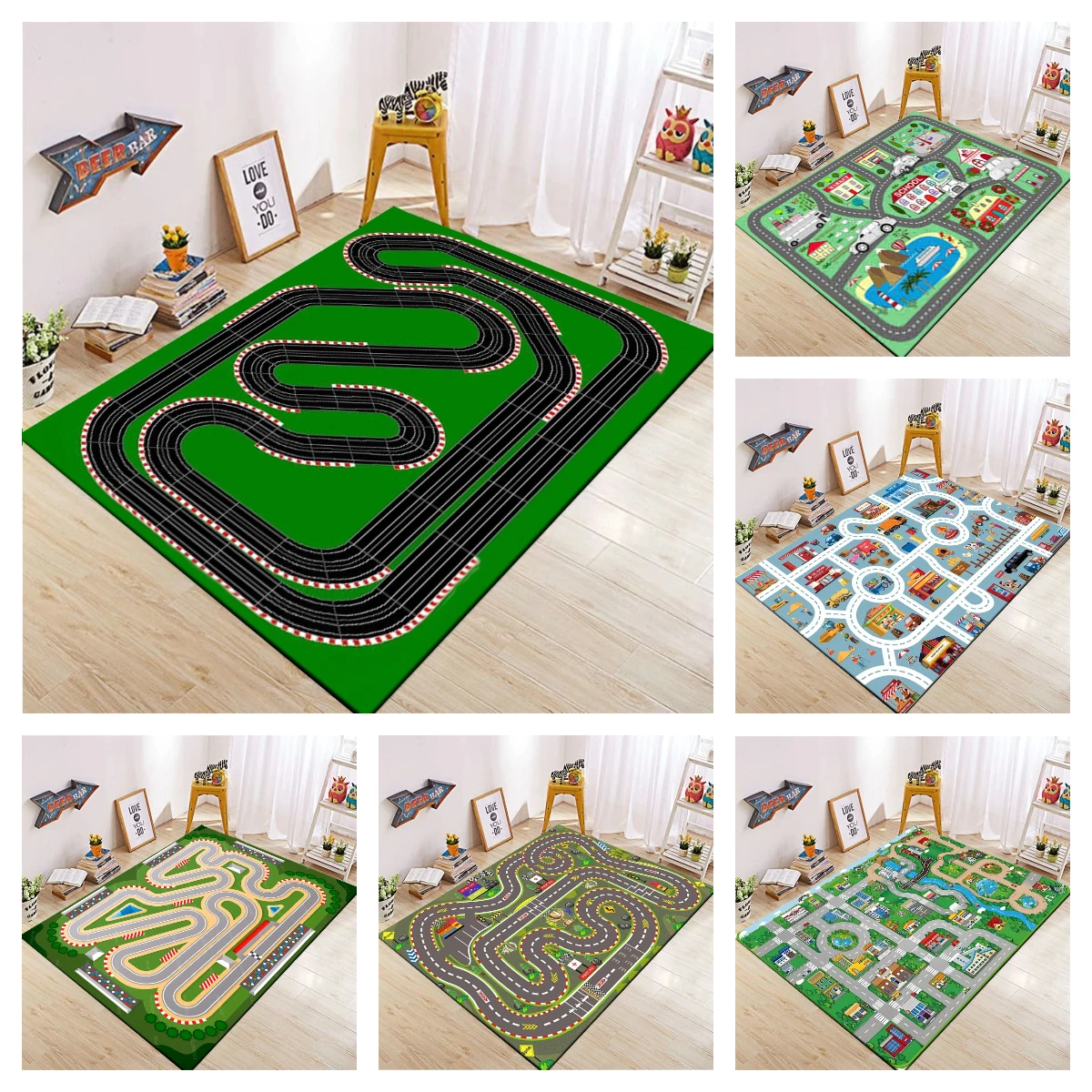 Car Play Mat for Boys and Girls Highway City Traffic-Themed Rugs for Kids Toy Cars Carpet for Playroom Non-Slip Kids Play Rug
