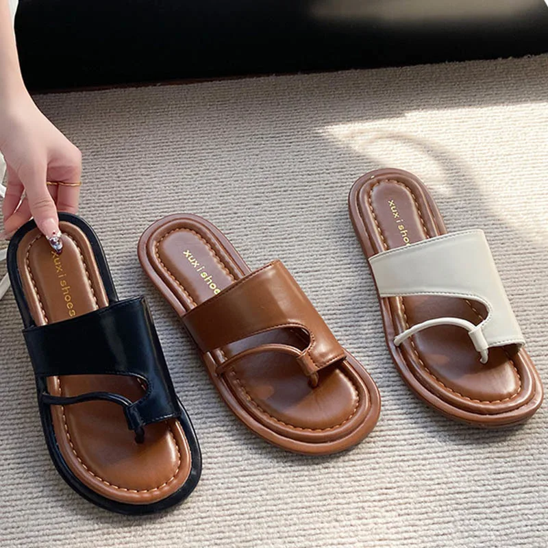 

Summer Women's Flat Soft Sole Outdoor Casual Sandals Korean Style Slippers Clip Toe Beach Shoes