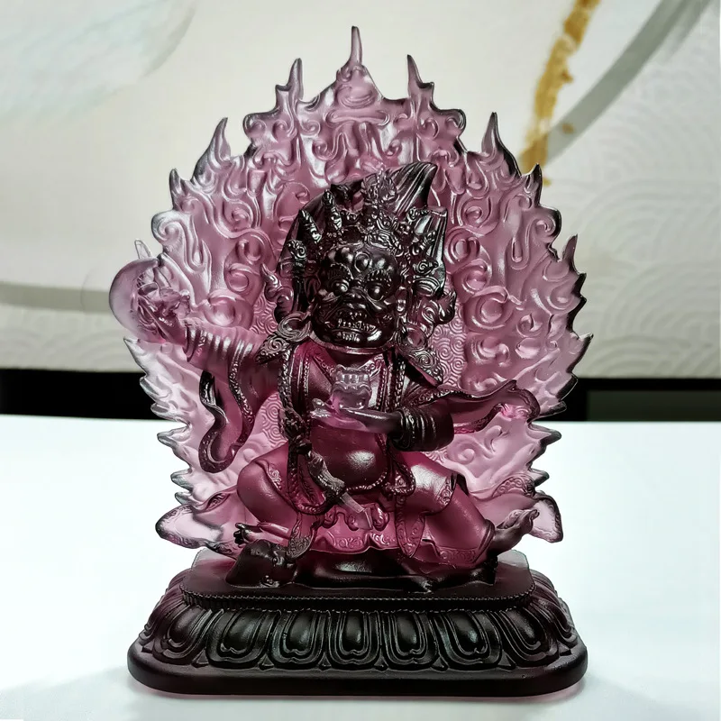 

CZ Buddhist Hall Buddha Statue Glazed Black Sky God of Wealth Glazed Buddha Statue Two Arms Mahagala Tibetan Buddha Statue