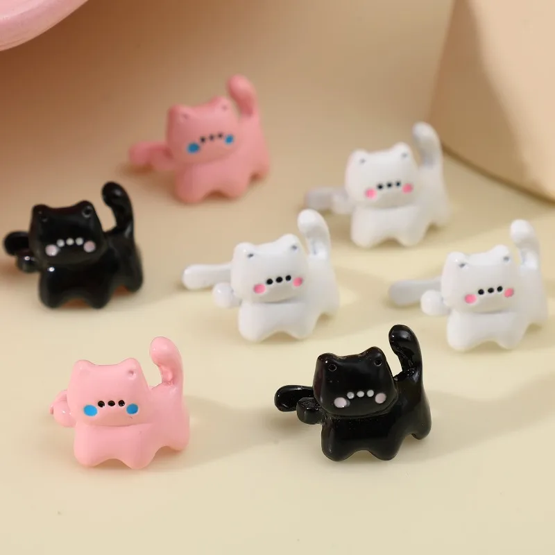رائعتين أسود بيج وردي القط الأذن الكفة ثلاثية الأبعاد سبيكة كليب على القرط Kawaii الكرتون مجوهرات هدية لطيف النساء الفتيات الأذن اكسسوارات