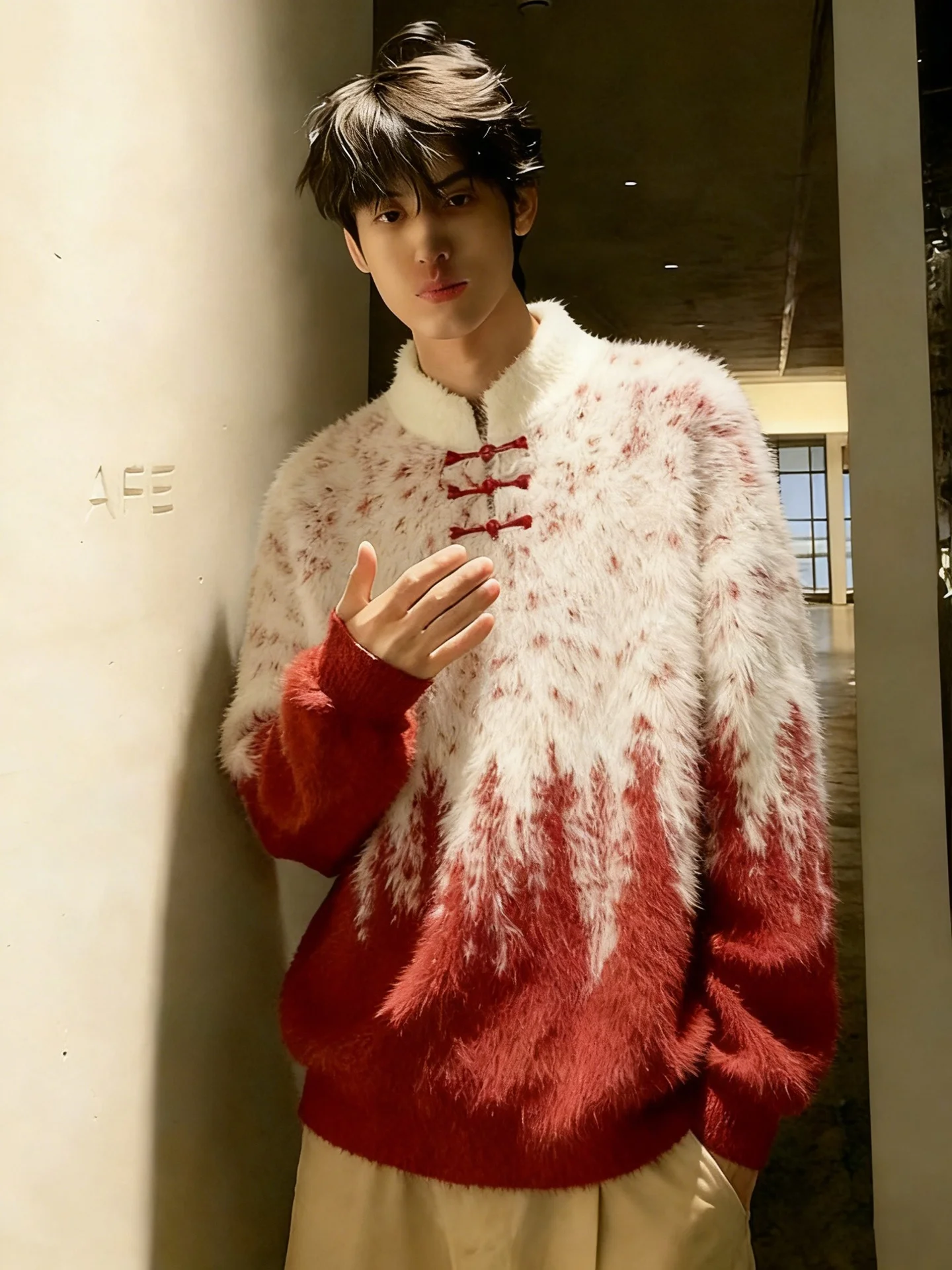 

Новый мужской зимний вязаный свитер в китайском стиле с воротником-стойкой, синий дизайн, Luy Year