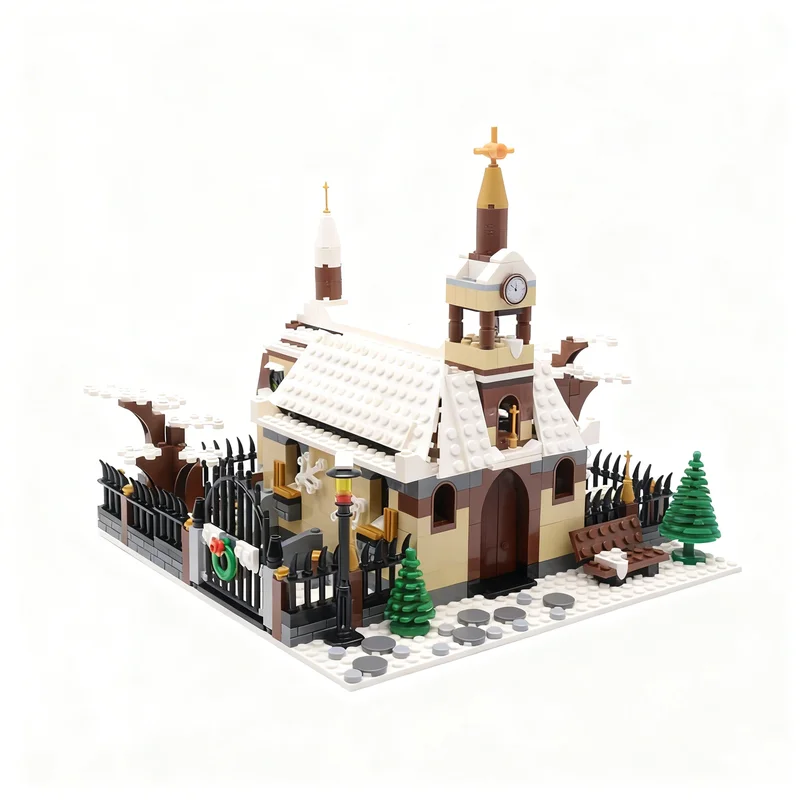831pcs MOC Seasonal Winter Village Chapel Model Building Blocks Toys Architecture Christmas Gift Birthday Brick Assemble Craft