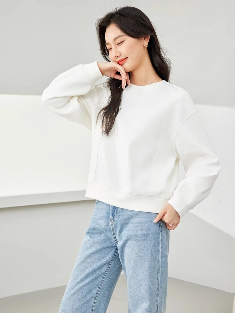 Vimly Women's Casual Sweatshirts 2024 Spring New O-neck Loose Long Sleeve Tops for Woman Cotton Solid Pullovers Female M6009