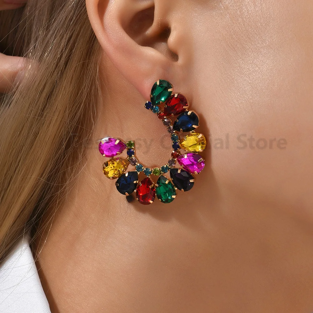 

Unique Design Earrings For Women Luxury Water Drop Glass Geometry Piercing Ear Studs Party Accessories Fashion Statement Jewelry