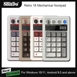 8BitDo Retro 18 Teclado numérico mecánico, compatible con modo de calculadora, Bluetooth/2.4G/número con cable para Windows y Android