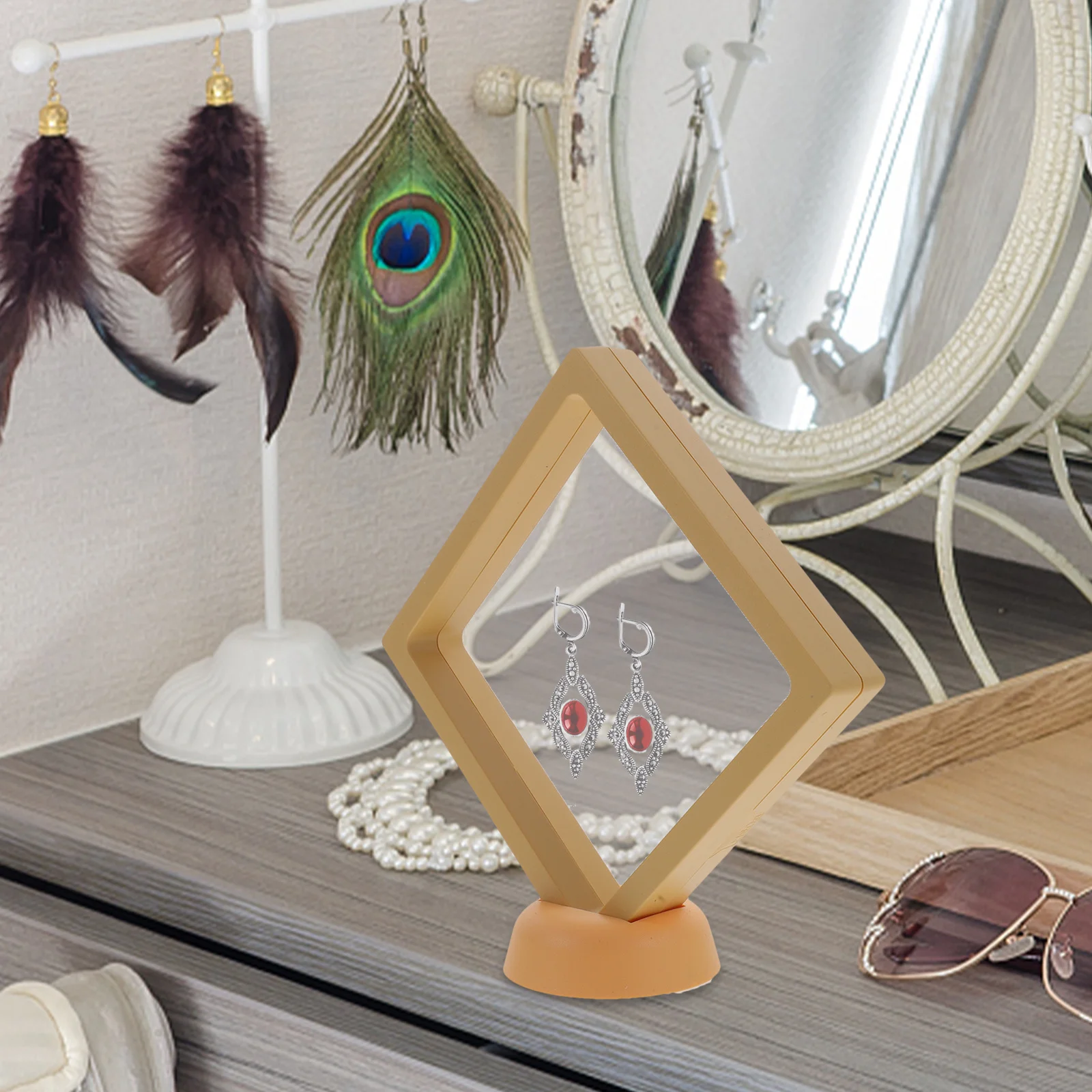 

4Pcs Jewelry Display Frame Transparent Floating Jewelry Organizer Desktop Showing Case Ring Bracelet Storage Coin Display Case