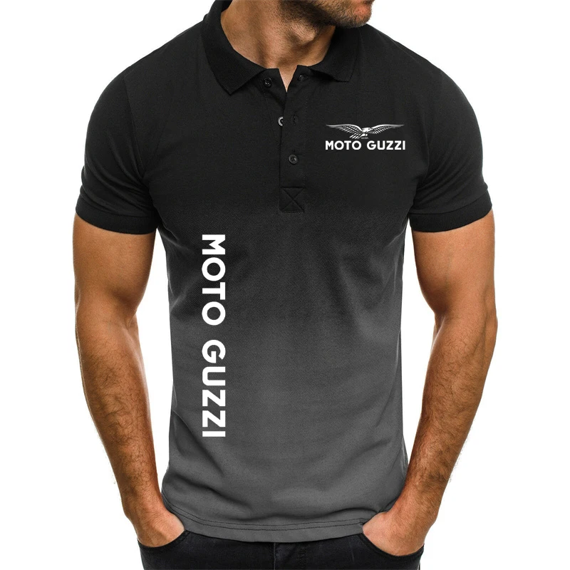 Nieuwe Gradiënt Heren Poloshirt Moto Guzzi Eagle Logo Print Katoen T-Shirt Korte Mouw Custom T-Shirt O Hals Tops Plus Size