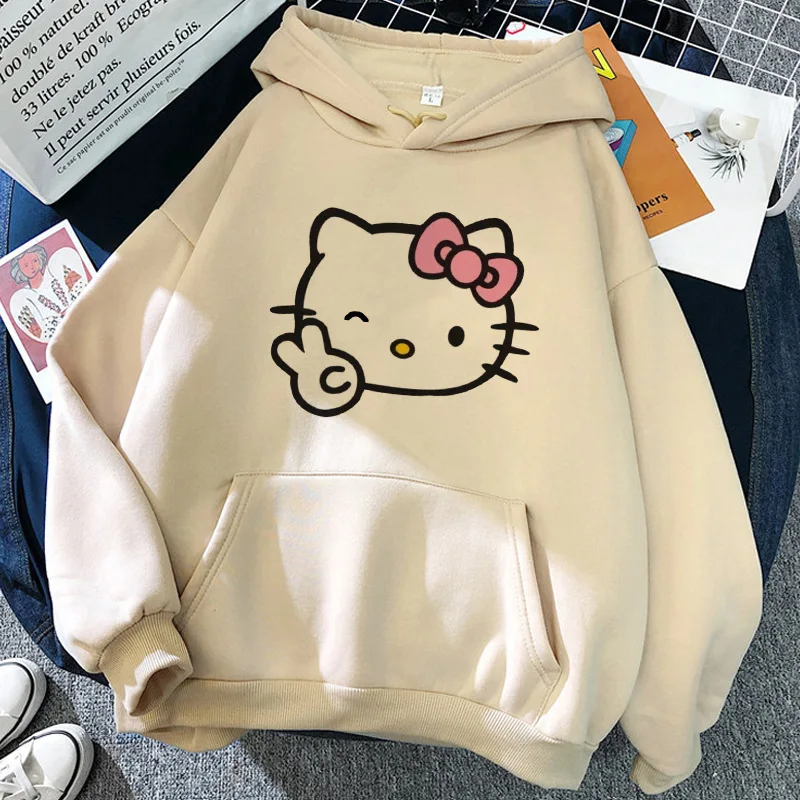 2024 Moda donna Estetica Y2K Abbigliamento Giapponese Hello Kitty Felpa con cappuccio Autunno e Inverno Retro Top Fashion Harajuku Manica lunga