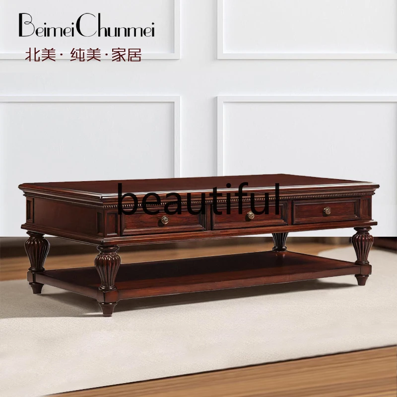 North American furniture American solid wood coffee table living room household rectangular retro old coffee table