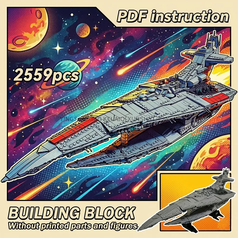 

Космический дредноут Star Movie MOC: серый тяжелый крейсер с раздельным корпусом, модель-конструктор с подставкой