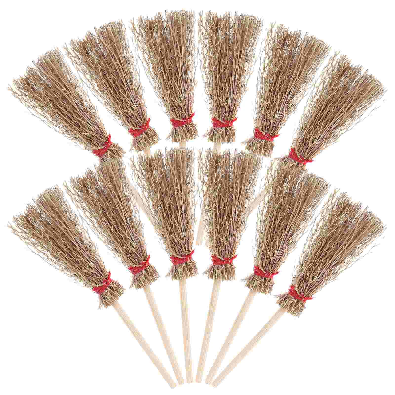 12 Pcs Mini Red Rope Broom 12pcs (large Broom) Miniature Hat Porches Wooden Trees Artificial Brooms Child