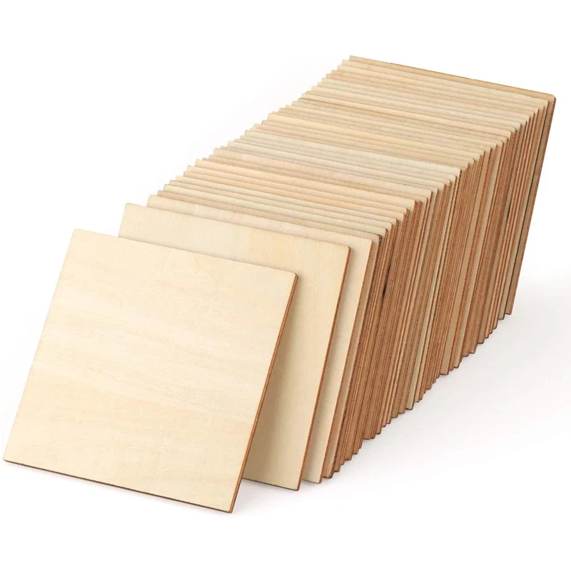 

50pcs/lot 8/10/12cm Unfinished Wood Squares for Crafts, Blank Plywood Wooden Square Slices for DIY Art Painting Scrabble Tile