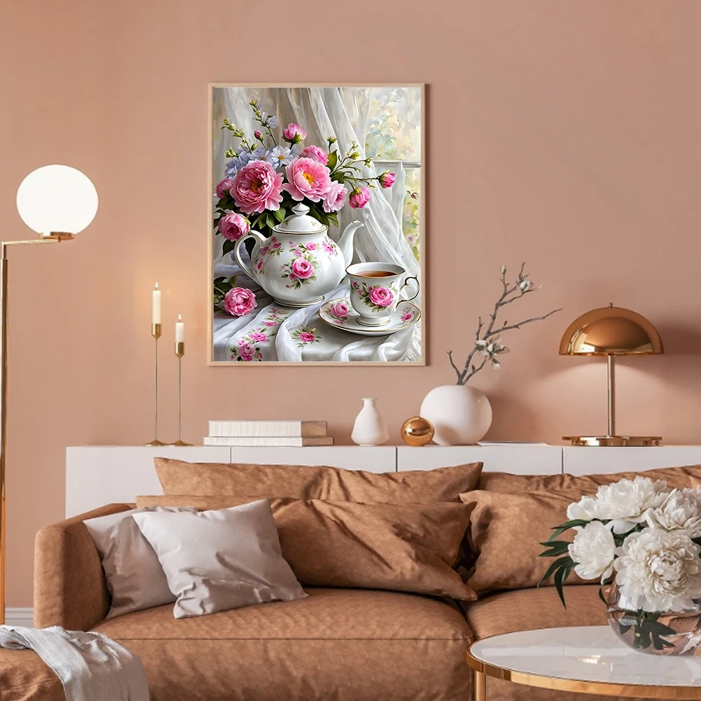 30x40 سنتيمتر شاي بعد الظهر 5D DIY الحفر الكامل جولة الماس طقم الطلاء ديكور المنزل