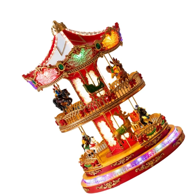 Rotating Christmas Musical Decoration with Colorful LEDs, Music, Decorative Metallic Trim, and Indoor Display Appeal 87HA