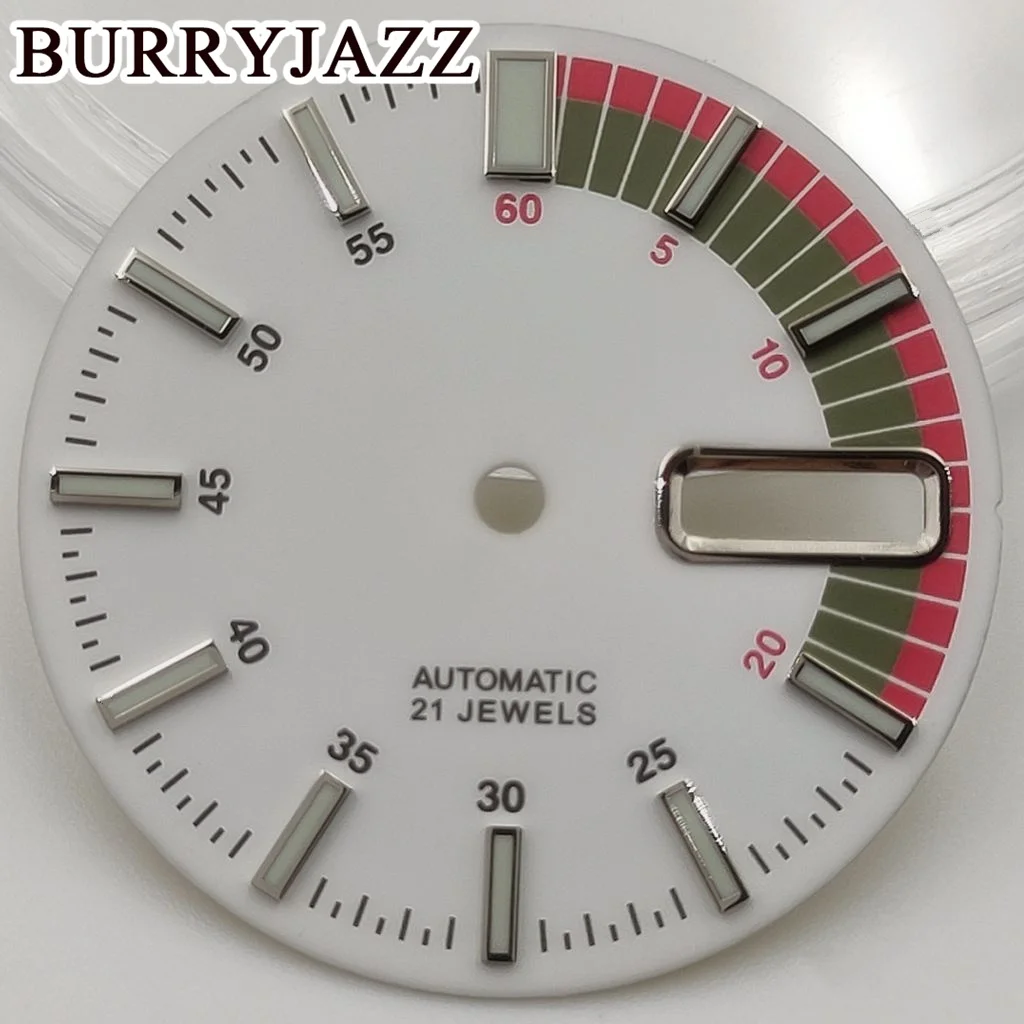 BURRYJAZZ-esfera de reloj NH36 de 28,5mm sin logotipo, esfera negra, azul, blanca, amarilla, verde, luminosa, ajuste de corona de caja de 3 en punto