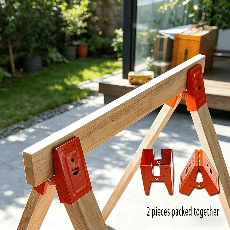 2pcs Metal Sawhorse Brackets Universal Diy Wood Bench Connector Sturdy Support Carpenter Workshop Home Improvement Hardware Kit