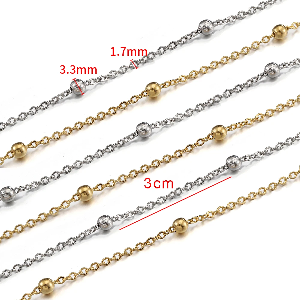 Kein Verblassen, 2 Meter 1 Meter Edelstahl-Perlenketten für Schmuckherstellung, DIY-Halsketten, Armband-Zubehör, handgefertigte Kugelkette – Detail 1