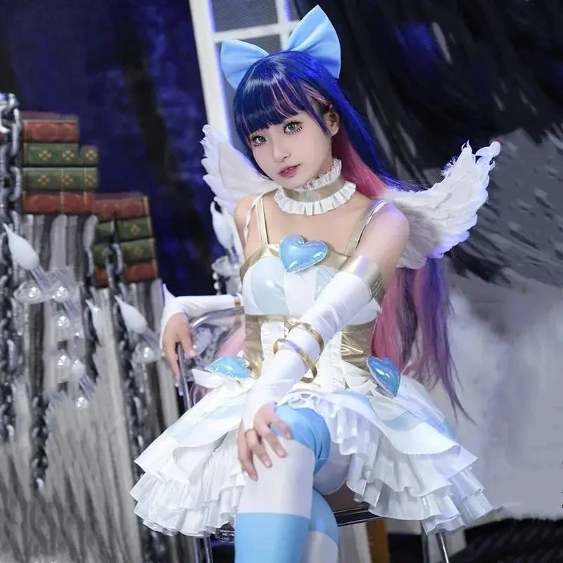 

Косплей Stockingg Anarchy Angell Косплей Костюм Платье с Крыльями Полный комплект костюмов на Хэллоуин