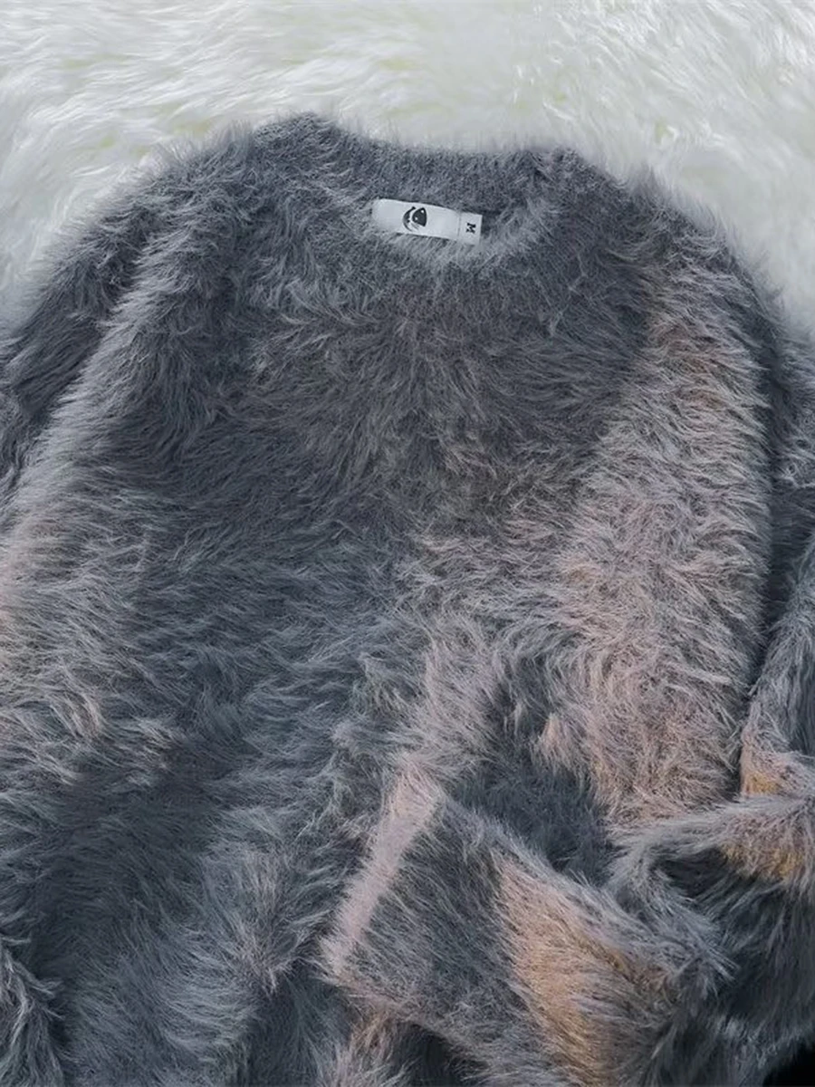 

Warm Furry Knitted Sweater Men's Loose round Ne Soft Cozy Retro Japanese Sle Couple's Winter Faion Casual Long Sve