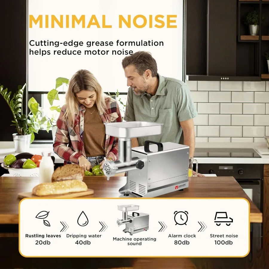 業務用電動ミートグラインダー 0.5馬力 350ポンド/時 ステンレス製ヘビーデューティーミートミンサー ソーセージスタッファー ミートグラインダーマシン