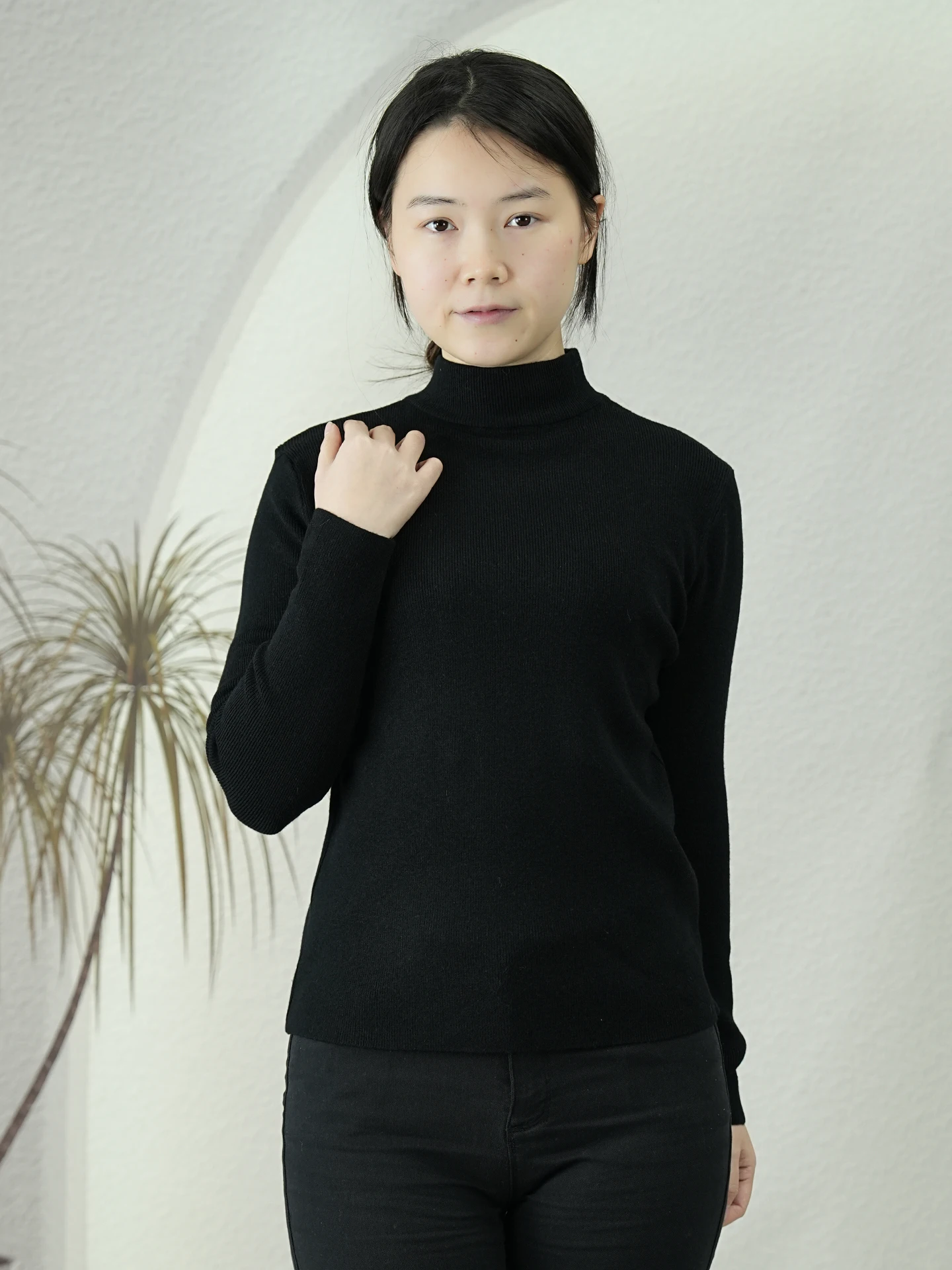 

Korean Sle Women's Slim Fit Long Sve Knitted Sweater f High Collar Warm Pure Color Versatile Autumn Winter New Arrival