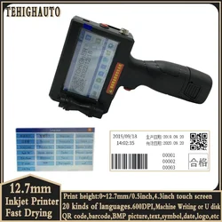 Touch Screen 12.7mm Handheld Inkjet Printer Quick Dry Laser Coder Label Print Machine 600DPI QR Code Date Logo Thermal Printer