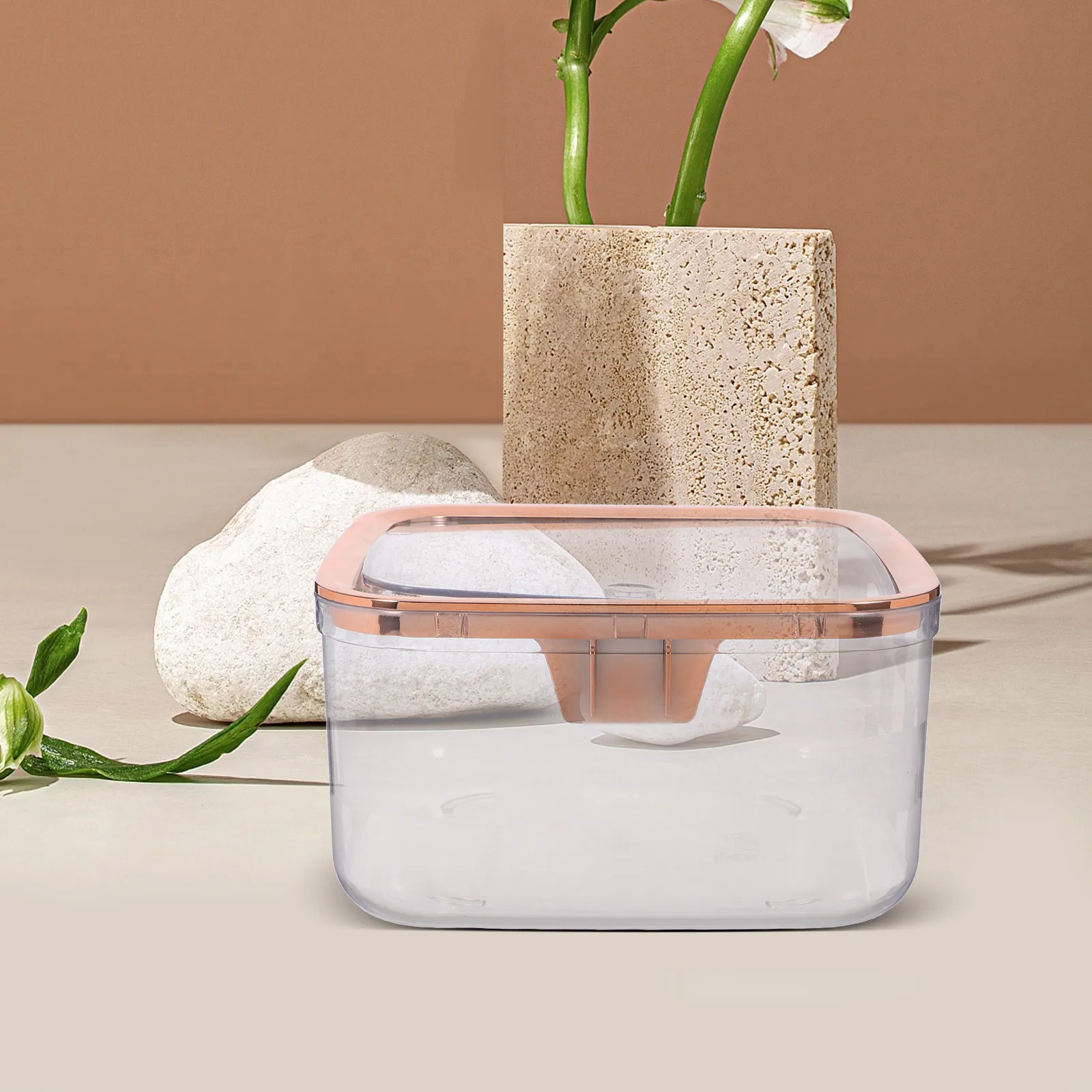 

Mini Desktop Trash Can Press Top Lid Clear Design Space Saving Grid Texture Aesthetic Compact Office Vanity Tabletop Home