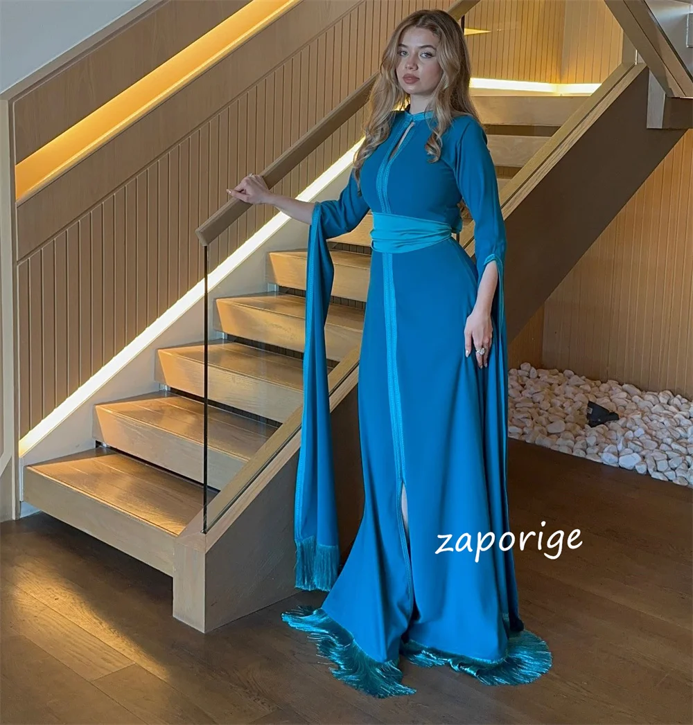 Customized Exquisite Jersey Pleat Tassel A-line Jewel Long Dresses Celebrity  Sparkle Sizes Available
