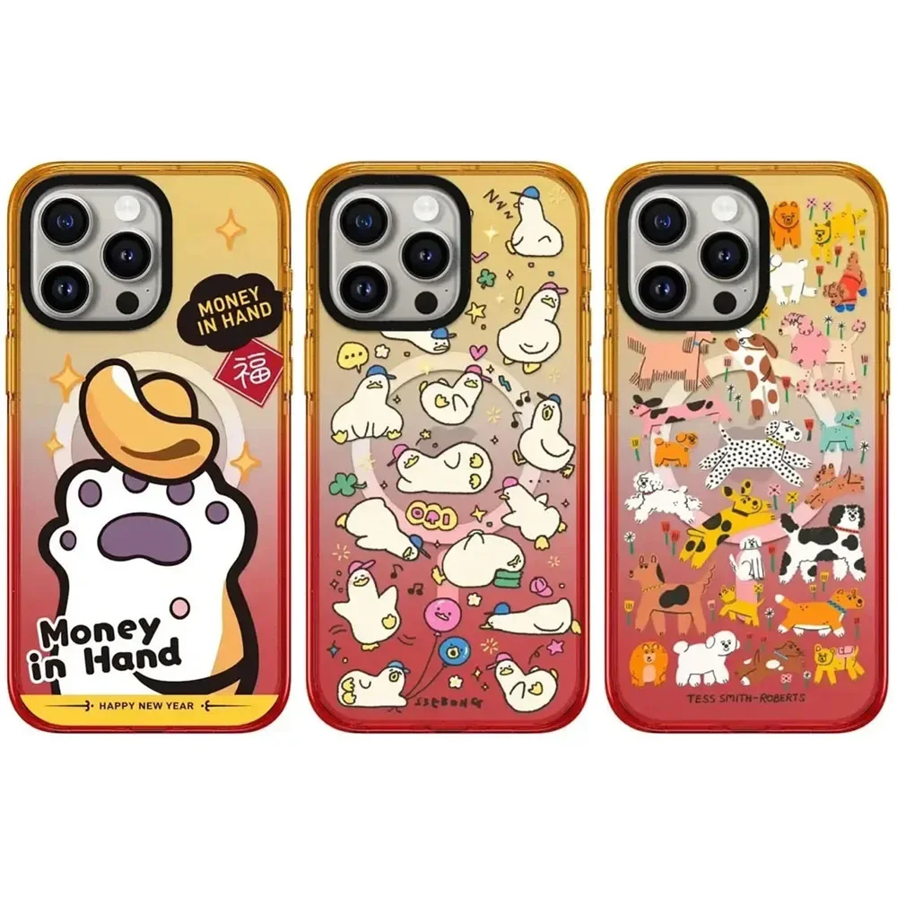 

Cat Paw Peach Gradient Border 2.5 Acrylic Magnetic Phone Case Cover for iPhone 13 14 15 Pro Max Protective Case