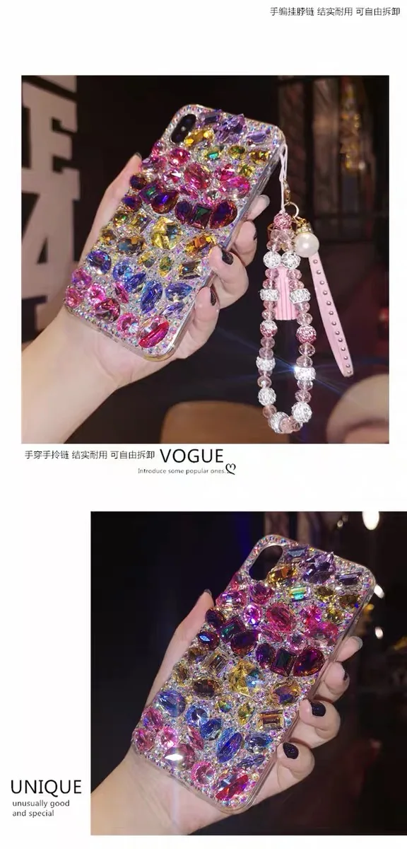 Suitable for iPhone, custom high-end strobe luxury crystal-covered phone case, fully protects against drops