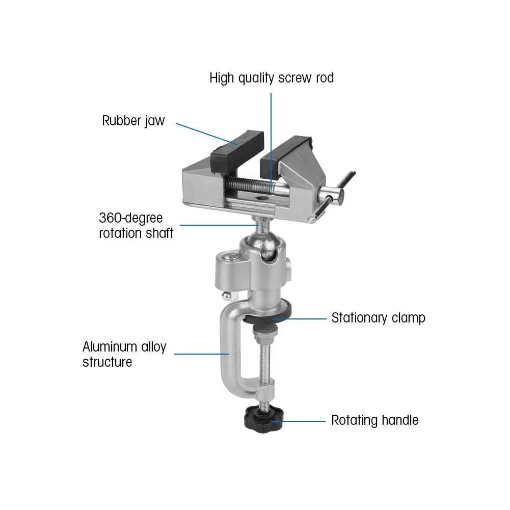 Rubber Jaw Design Table Vise Flexible Rotating Bar Vise Adjustable Sturdy and  Practical for Home Factory Industry
