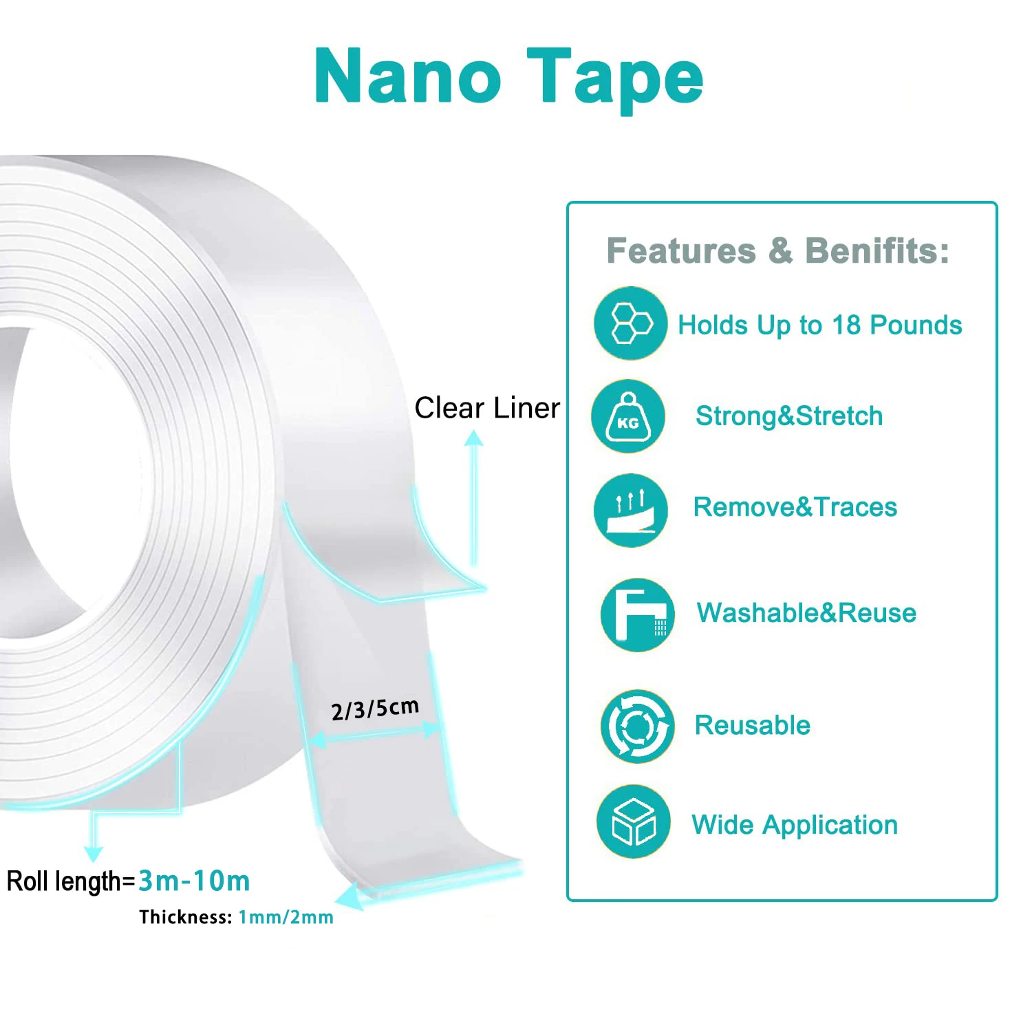 Strong Double Sided Nano Tape 1mm 2mm Adhesive Transparent 3m 5m 10m Doble Side Strips Waterproof Tape Glue for Home House Strip