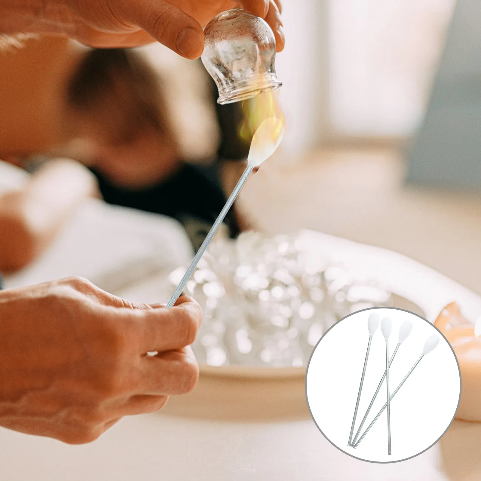 

4Pcs Cupping Igniter Practical Durable Large Head for Salon Home Foot Bath Physiotherapy Fire Rod Tool Cupping Cotton Swabs