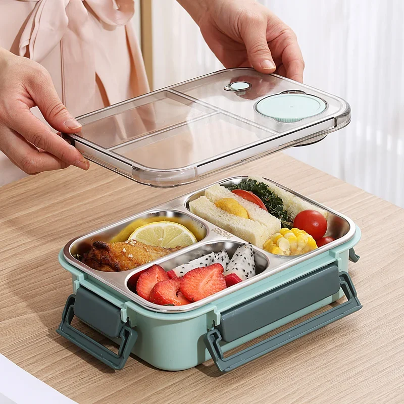 Leakproof Lunch Container 304 Stainless Steel Bento Box with Tableware for Adults Kids Portable Grids Food Containers view 3