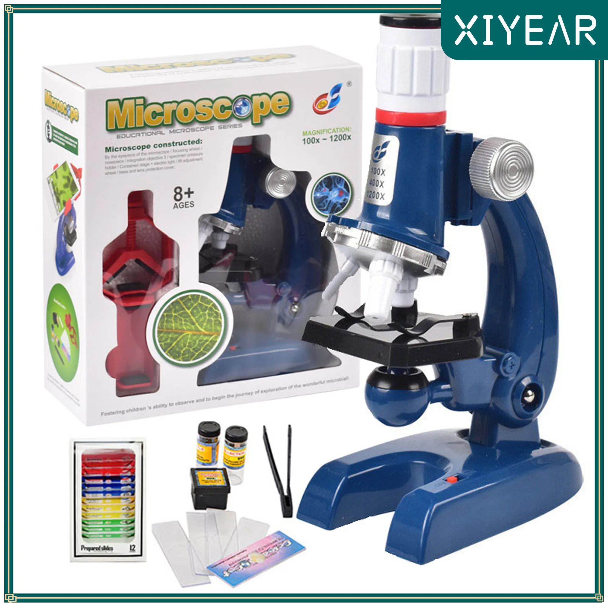 Microscope Kit LED 100X 400X 1200X Lab Biological Microscope For Children Home School Science Educational Toy Gift