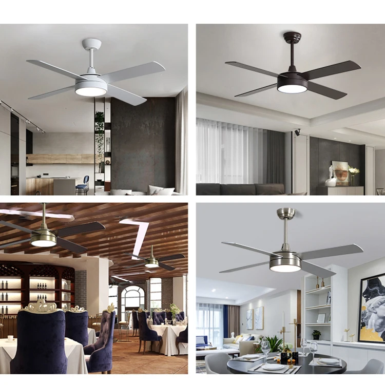 جهاز التحكم عن بعد 52 بوصة إضاءة غرفة الطعام AC DC مروحة سقف داخلية مع ضوء