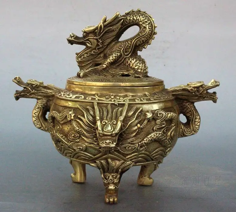 

Vintage Brass Chinese Dragon Statue Incense Burner / Censer