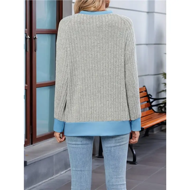 CYL- قمصان طويلة الأكمام للنساء تونك القمم فضفاضة تناسب لطيف عادية كتلة اللون مضلع متماسكة القمم البلوزات #3