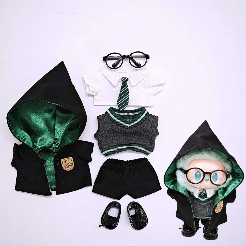 17 cm Labubu Poppenkleertjes Halloween Kostuums Outfit Magische Cape Dress Up Pop Accessoires Zitten Feest Veranderende Jurk Spel Speelgoed