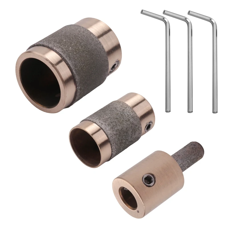 

NEW-3Pcs Grinder Head 1 Inch 3/4 Inch 1/4 Inch Brass Core Standard Grit Stained Glass Grinder Bit Head For Glass Stone