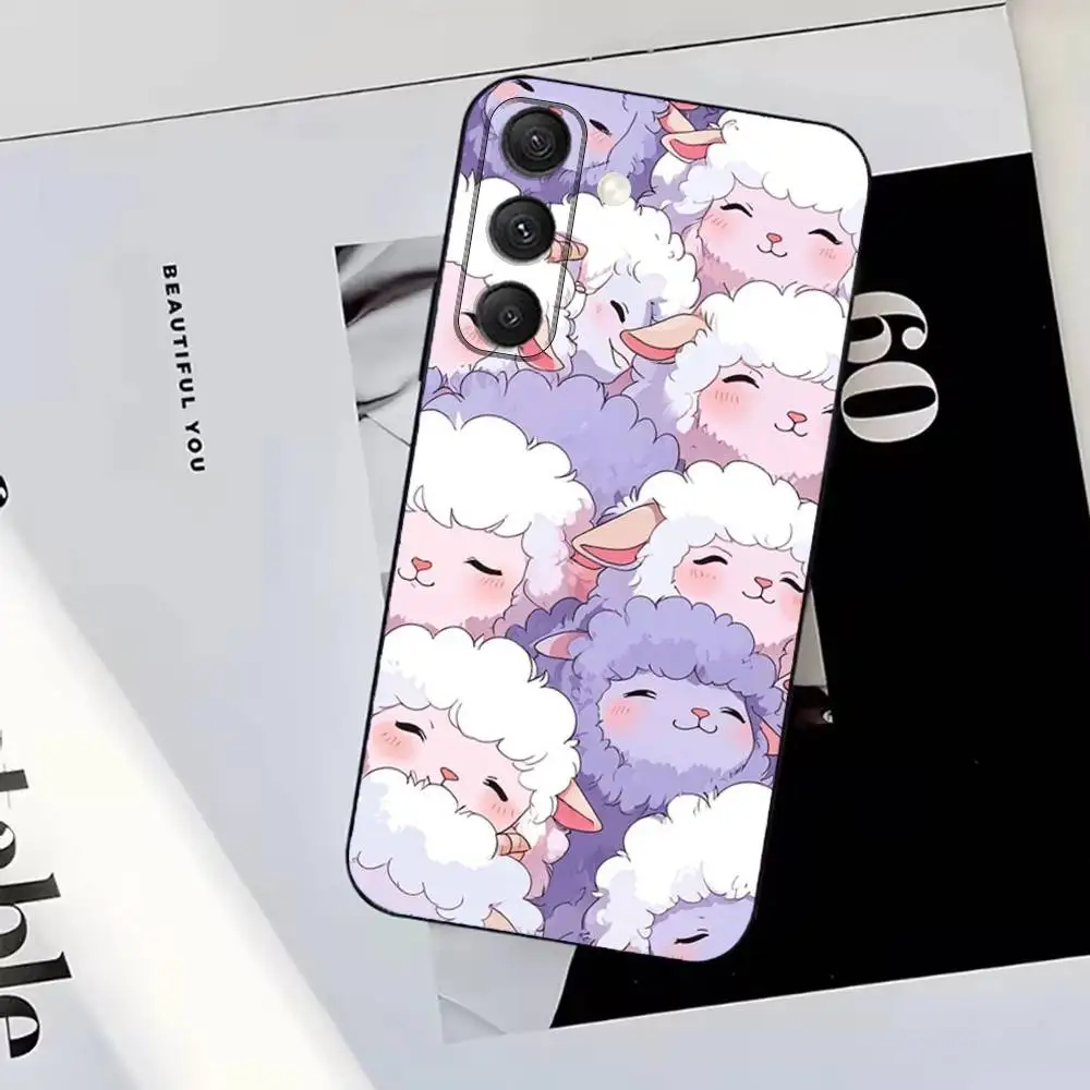 Cartoon Cute Sheep Phone Case For Samsung S25,S24,S23,S22,S21,S20,S10,Ultra,Plus,Lite,FE,Soft Silicone Black Cover