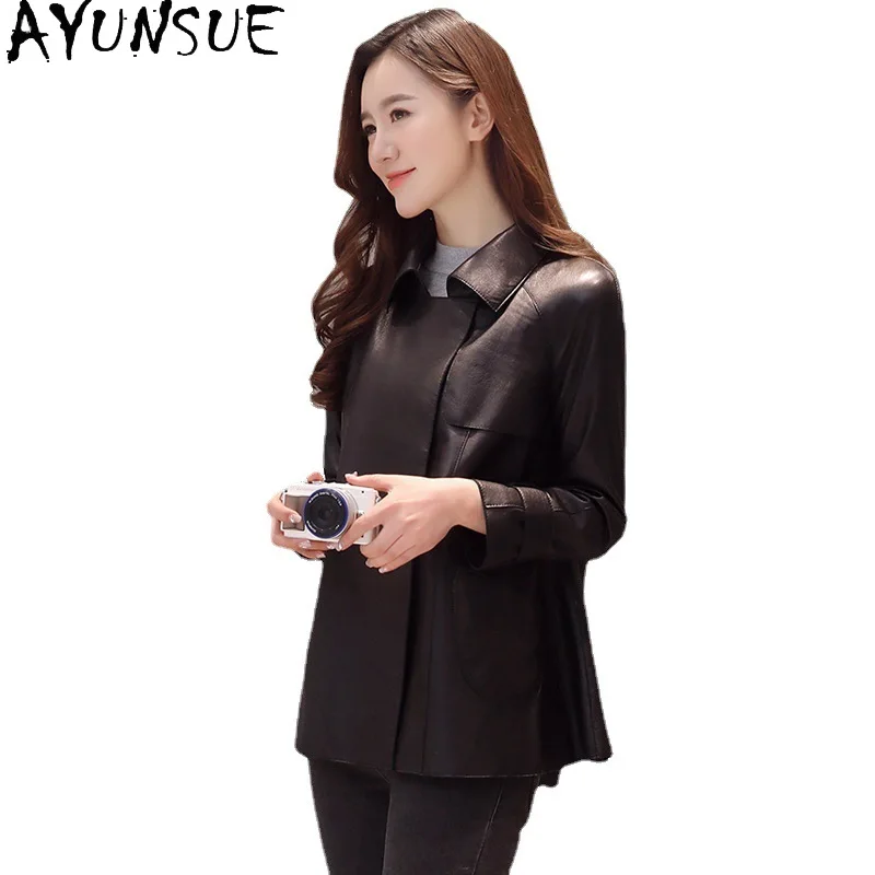 AYUNSUE Sheepskinของแท้หนังแจ็คเก็ตผู้หญิง 2025 Casualสตรีเสื้อฤดูใบไม้ผลิฤดูใบไม้ร่วงเสื้อผ้าใหม่ในOuterwears Jaqueta Couro
