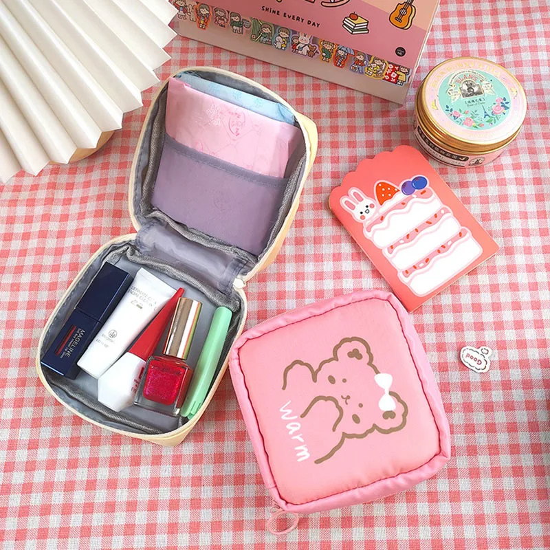 حقيبة فوط صحية محمولة، حقيبة مكياج صغيرة للسفر، منظم مقاوم للماء لتخزين مستحضرات التجميل للنساء والفتيات