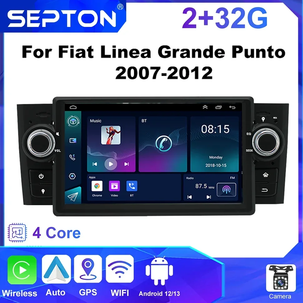 SEPTON Android Auto CarPlay Car Radio for Fiat Linea Grande Punto 2007-2012 Automotive Multimedia Player Touch Screen WiFi GPS