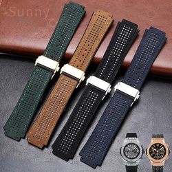 Genuine Leather Watch Strap for Hublot Big Bang Series Soft Comfortable Frosted Leather Surface Sweat-Proof Watch Band 25 * 19mm